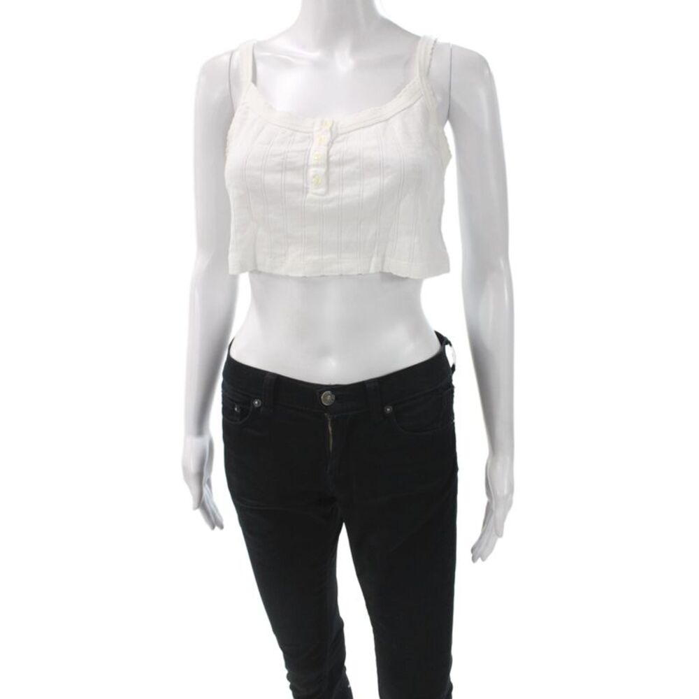 Leset Women Sleeveless Cropped Camisole White Cotton Square Neck 90s Size S